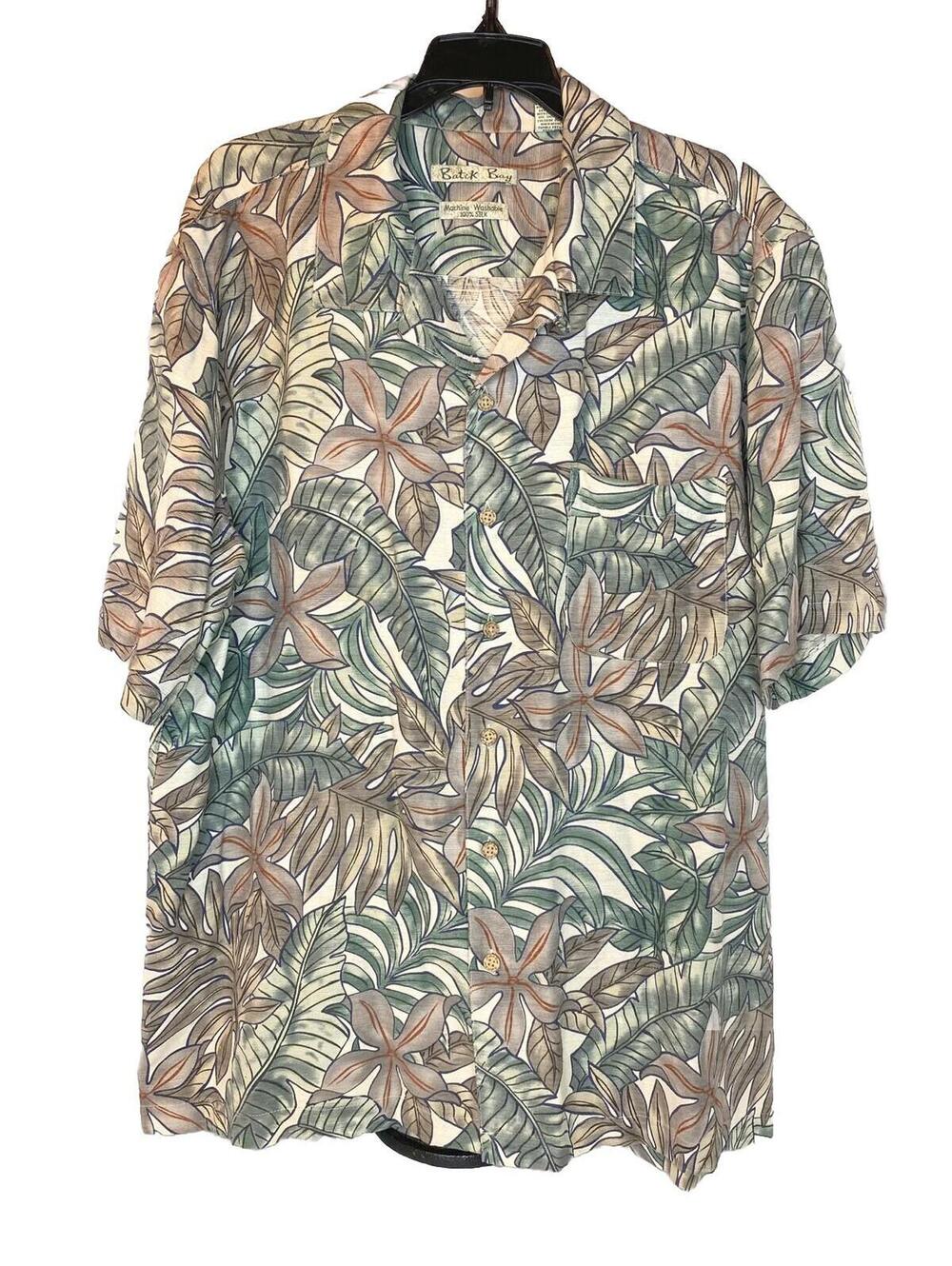 Batik Bay Tropical Shirt, Men’s Size L, Silk, Tropical, Hawaiian, Short Sleeves